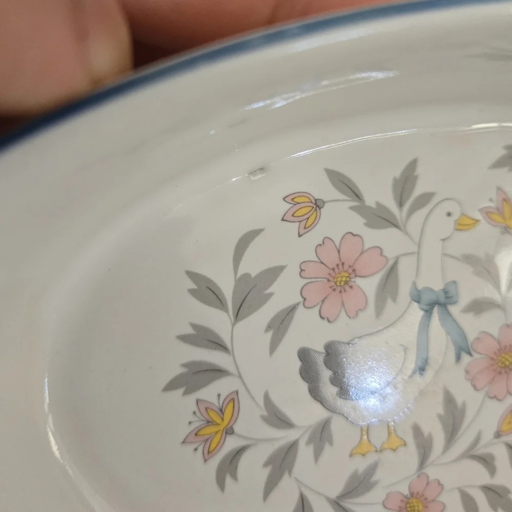 Vintage Stoneware Japan Baking Dish Goose Flowers Set Of Two